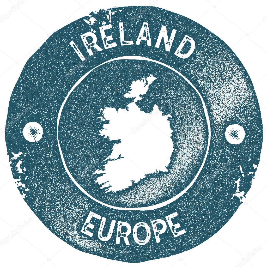 Ireland map vintage stamp. Retro style handmade label. Ireland badge or element for travel souvenirs. Rubber stamp with country map silhouette. Vector illustration.