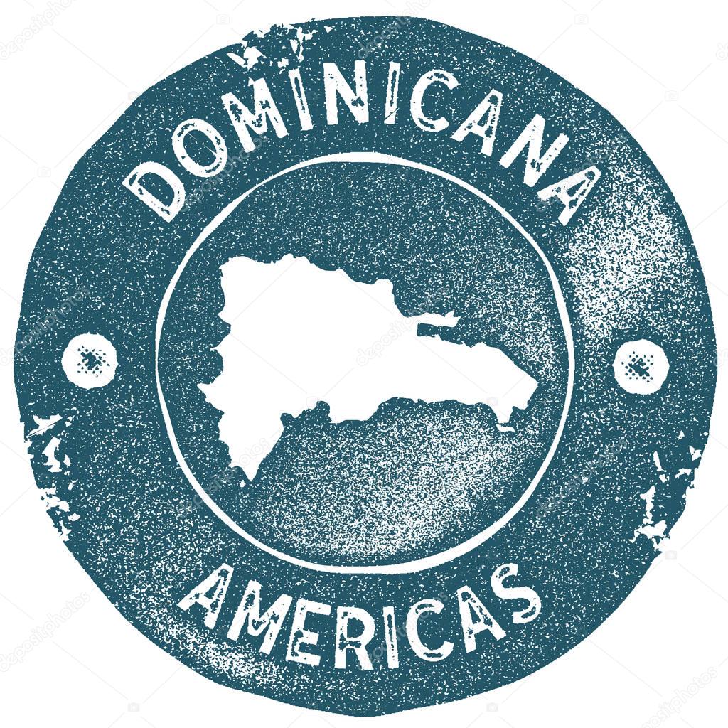 Dominicana map vintage stamp. Retro style handmade label. Dominicana badge or element for travel souvenirs. Rubber stamp with country map silhouette. Vector illustration.