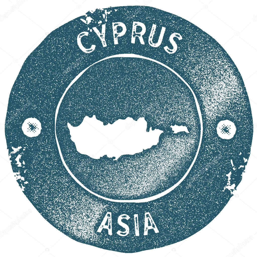 Cyprus map vintage stamp. Retro style handmade label. Cyprus badge or element for travel souvenirs. Rubber stamp with country map silhouette. Vector illustration.
