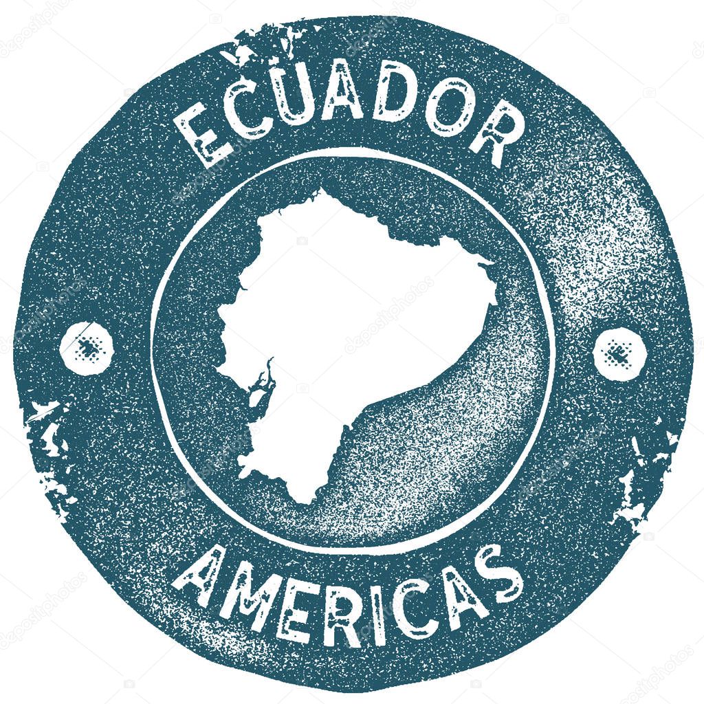 Ecuador map vintage stamp. Retro style handmade label. Ecuador badge or element for travel souvenirs. Rubber stamp with country map silhouette. Vector illustration.