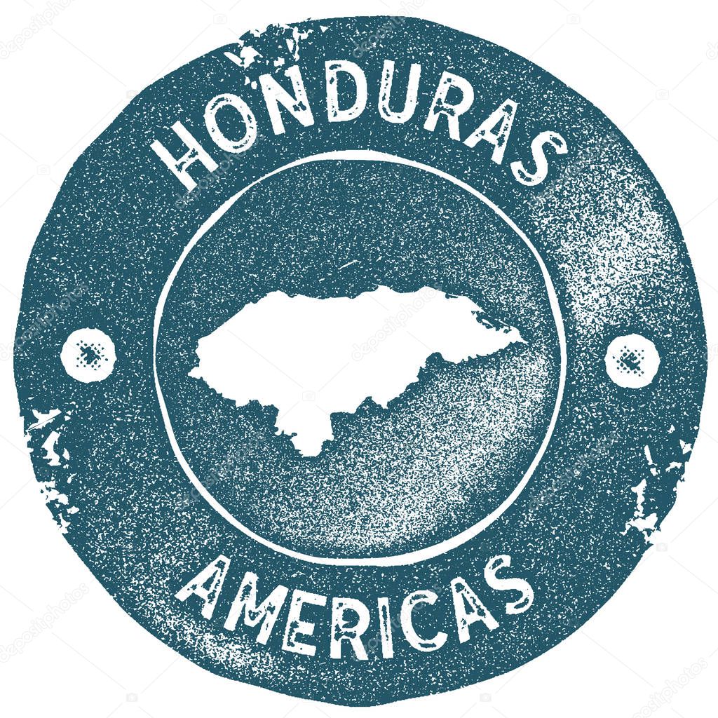 Honduras map vintage stamp. Retro style handmade label. Honduras badge or element for travel souvenirs. Rubber stamp with country map silhouette. Vector illustration.