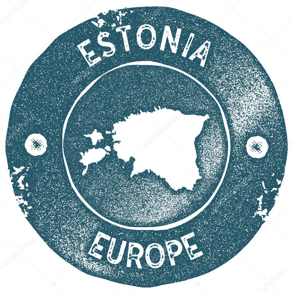 Estonia map vintage stamp. Retro style handmade label. Estonia badge or element for travel souvenirs. Rubber stamp with country map silhouette. Vector illustration.