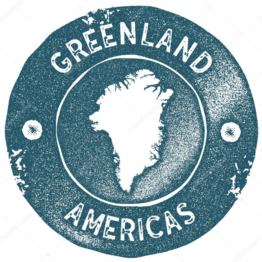 Greenland map vintage stamp. Retro style handmade label. Greenland badge or element for travel souvenirs. Rubber stamp with country map silhouette. Vector illustration.
