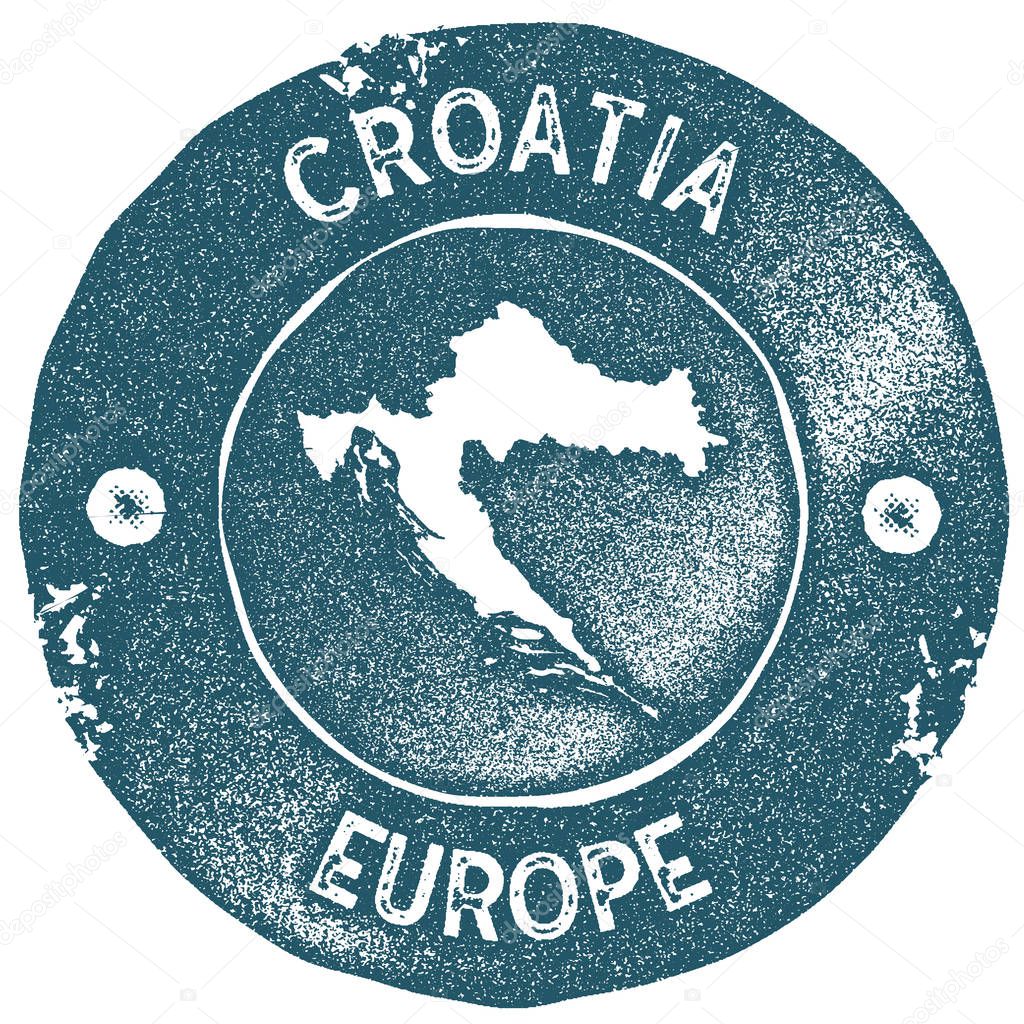 Croatia map vintage stamp. Retro style handmade label. Croatia badge or element for travel souvenirs. Rubber stamp with country map silhouette. Vector illustration.