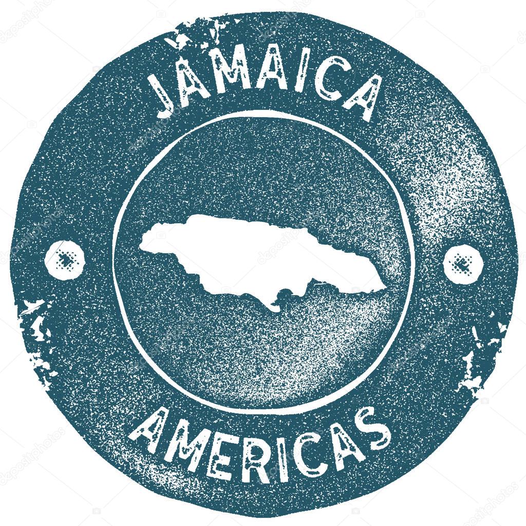 Jamaica map vintage stamp. Retro style handmade label. Jamaica badge or element for travel souvenirs. Rubber stamp with country map silhouette. Vector illustration.