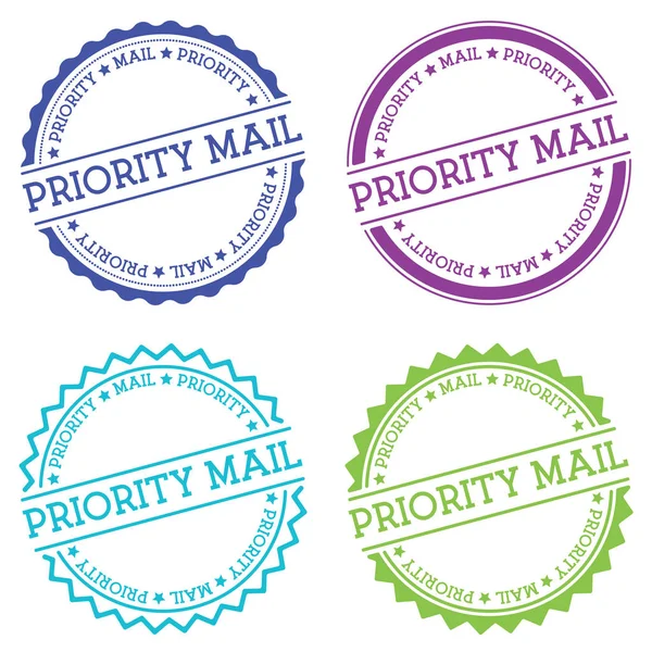 Emblema de correio prioritário isolado no fundo branco Etiqueta redonda de estilo plano com texto emblema circular —  Vetores de Stock