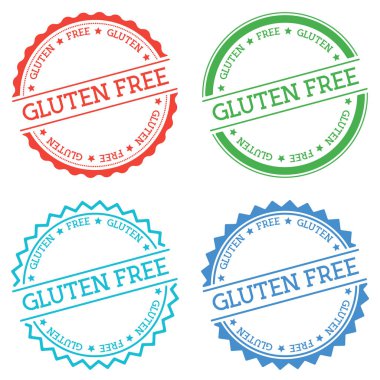 Düz beyaz arka plan üzerinde izole gluten ücretsiz rozet stil yuvarlak etiket metin dairesel amblemi ile