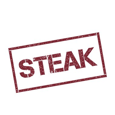 Biftek dikdörtgen damga dokulu kırmızı mühür ile izole beyaz arka plan vektör üzerinde metin