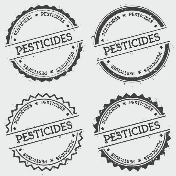 Pesticidy insignie razítko izolovaných na bílém pozadí Grunge kolem bederní pečeť s textem inkoustem — Stockový vektor
