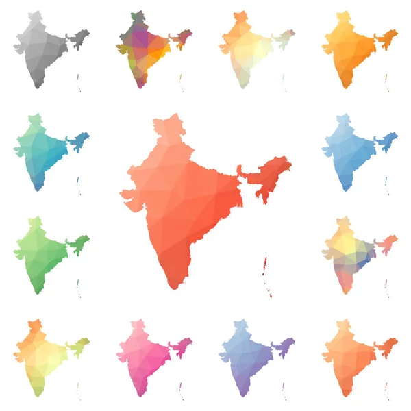 インドの幾何学的な多角形のモザイク スタイル マップ コレクション明るい抽象的なテセレーション低ポリ — ストックベクタ