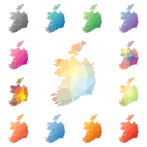 Irlanda geométrica mosaico poligonal estilo mapas colección teselación abstracta brillante baja poli — Vector de stock