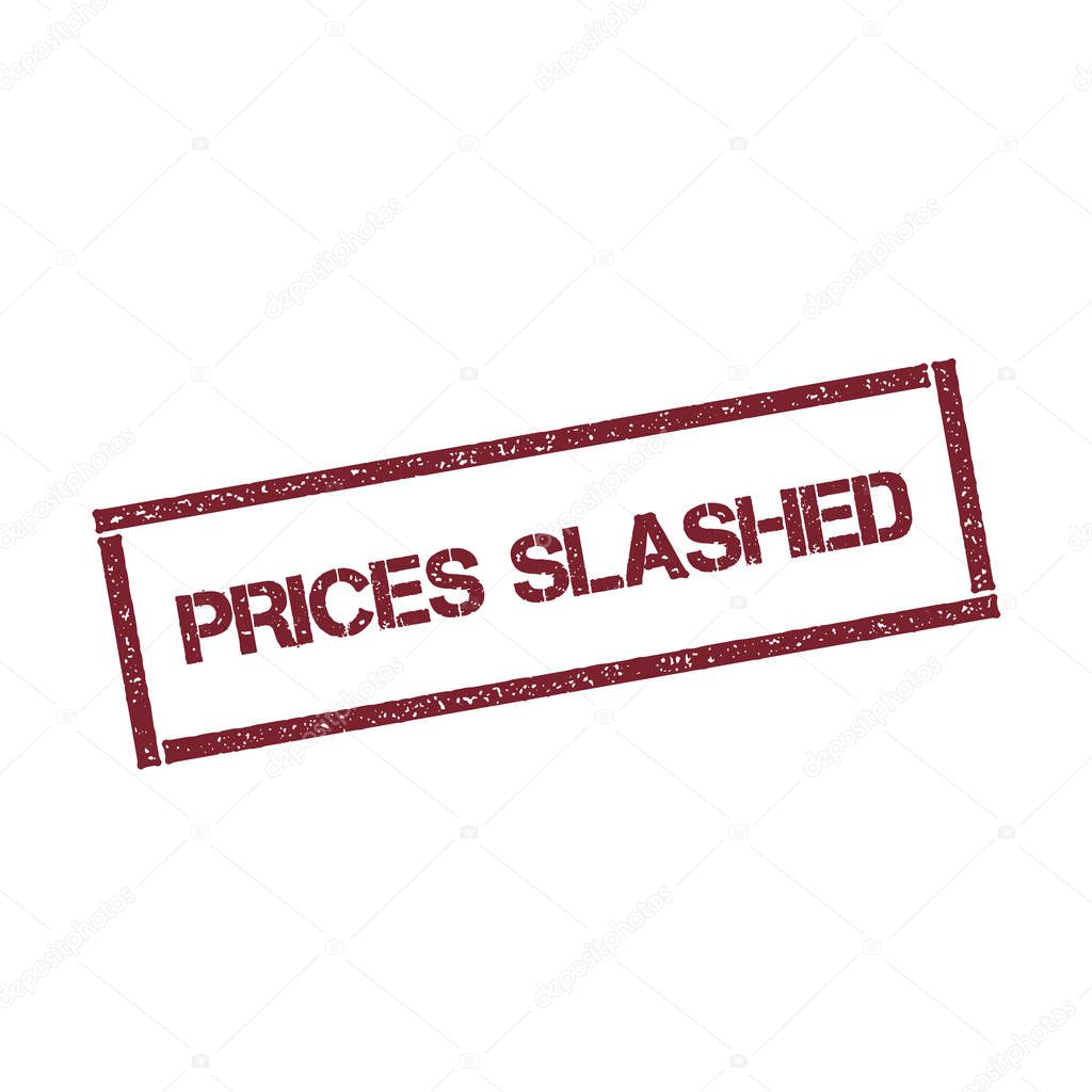 Prices slashed rectangular stamp Textured red seal with text isolated on white background vector