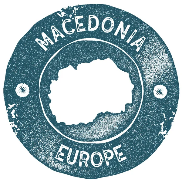 Macedónia mapa carimbo vintage Rótulo artesanal estilo retro Macedónia crachá ou elemento para viagens —  Vetores de Stock