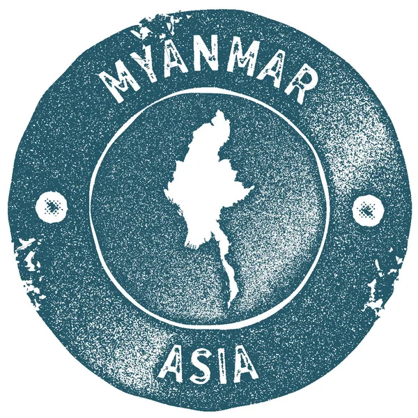 Карта Мьянмы винтажная марка Ретро стиль этикетка ручной работы Мьянма знак или элемент для путешествий — стоковый вектор