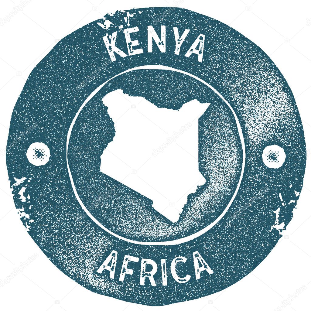 Kenya map vintage stamp. Retro style handmade label. Kenya badge or element for travel souvenirs. Rubber stamp with country map silhouette. Vector illustration.