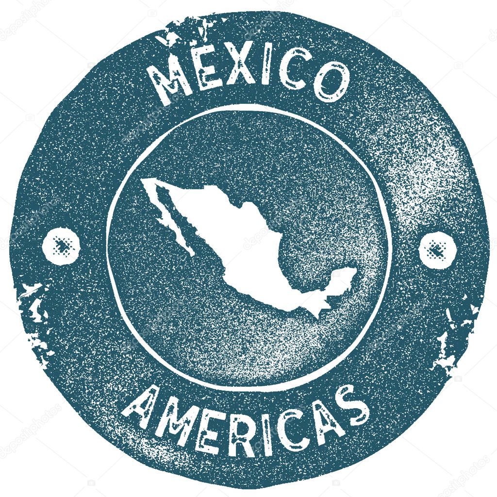 Mexico map vintage stamp. Retro style handmade label. Mexico badge or element for travel souvenirs. Rubber stamp with country map silhouette. Vector illustration.
