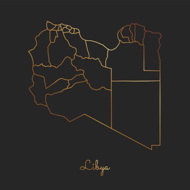Libya bölgesi harita altın gradyan anahat Libya bölgeler vektör koyu arka plan detaylı haritada