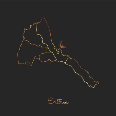 Eritre bölgesi harita altın gradyan anahat Eritre bölgeler ayrıntılı haritası koyu arka plan üzerinde