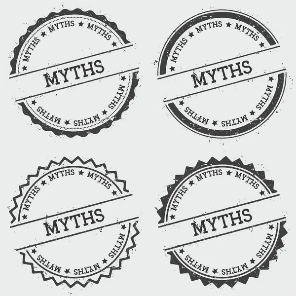 Mitos insígnias carimbo isolado em fundo branco Grunge redondo selo hipster com textura de tinta de texto — Vetor de Stock