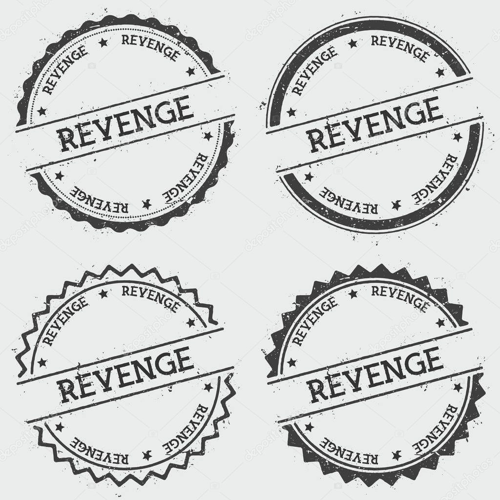 Revenge insignia stamp isolated on white background Grunge round hipster seal with text ink