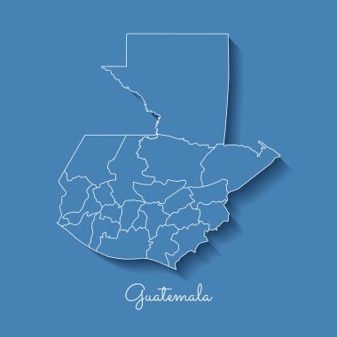 Guatemala region map blue with white outline and shadow on blue background Detailed map of clipart
