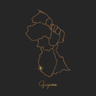Guyana bölgesi harita altın glitter anahat parlak yıldız koyu arka planda ayrıntılı göster