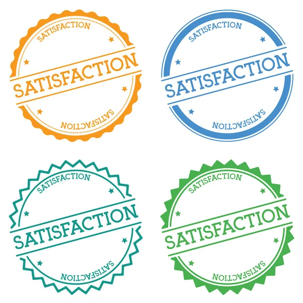 Düz beyaz arka plan üzerinde izole memnuniyeti rozet stil yuvarlak etiket metin dairesel amblemi ile
