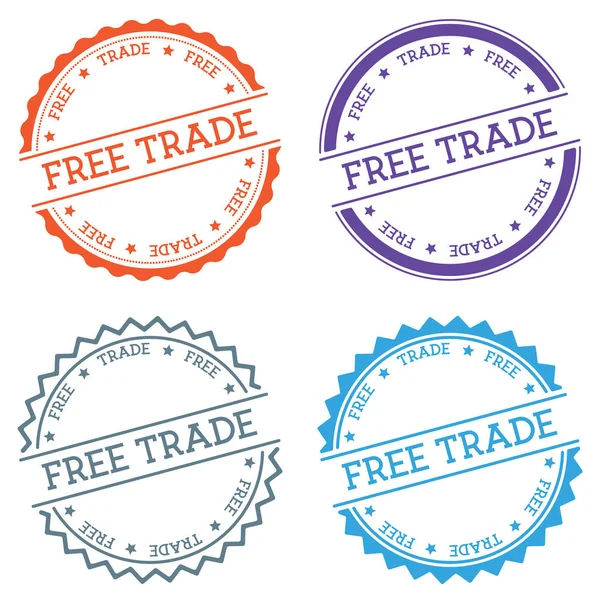 Insignia Free Trade aislada sobre fondo blanco Etiqueta redonda de estilo plano con texto emblema circular — Vector de stock