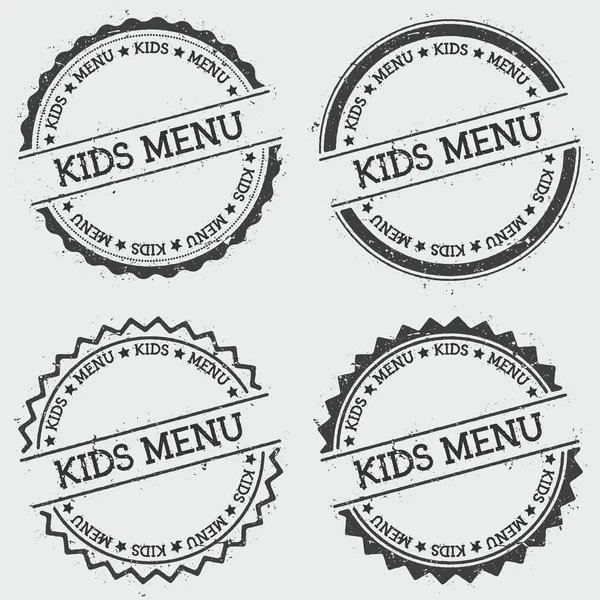 Kids menu insignia stamp isolated on white background Grunge round hipster seal with text ink — Stock Vector