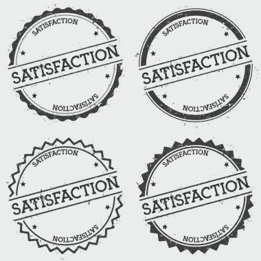 Beyaz arka planda Grunge hipster mühür metin mürekkep ile yuvarlak izole memnuniyeti Insignia damgası