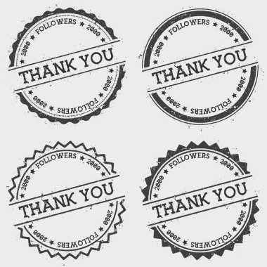 Grunge hipster mühür ile yuvarlak beyaz arka plan üzerinde izole sen 2000 takipçileri Insignia damga teşekkür ederim