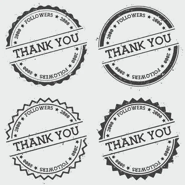Grunge hipster mühür ile yuvarlak beyaz arka plan üzerinde izole sen 2000 takipçileri Insignia damga teşekkür ederim