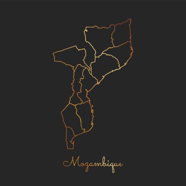 Mozambik bölgesi harita altın gradyan anahat koyu arka plan detaylı Mozambik Haritası