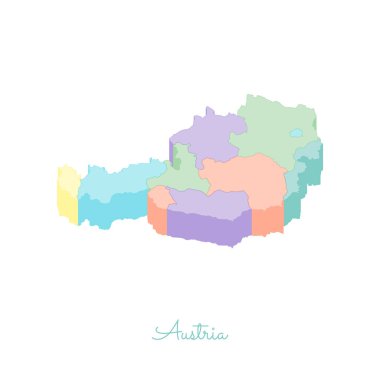 Avusturya bölgelerinde vektör harita Avusturya bölgesi harita renkli izometrik en iyi görünümü ayrıntılı