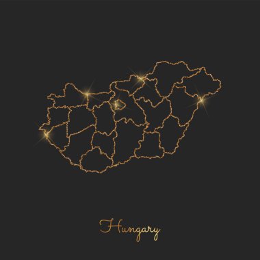 Macaristan bölgesi harita altın glitter anahat parlak yıldız koyu arka planda ayrıntılı göster