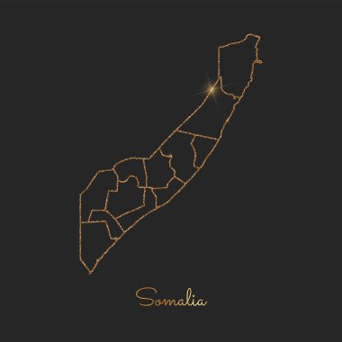 Somali bölgesi harita altın glitter anahat parlak yıldız koyu arka planda ayrıntılı göster