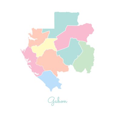 Gabon bölge Gabon bölgeleri vektör çizim beyaz anahat Detaylı Haritası ile renkli göster