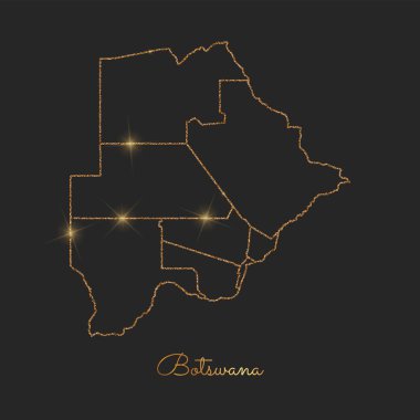 Botsvana bölgesi harita altın glitter anahat parlak yıldız koyu arka planda ayrıntılı göster