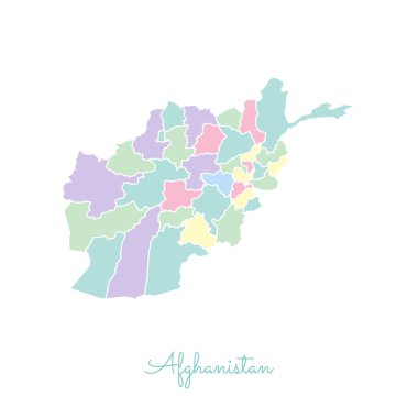 Afganistan bölgesi Haritası ayrıntılı Beyaz anahat ile renkli harita Afganistan bölgelerinde vektör