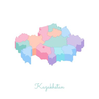 Kazakistan bölgelerinde vektör harita Kazakistan bölgesi harita renkli izometrik en iyi görünümü ayrıntılı
