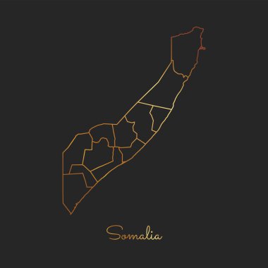 Somali bölgesi harita altın gradyan anahat koyu arka plan detaylı harita Somali bölgeler üzerinde