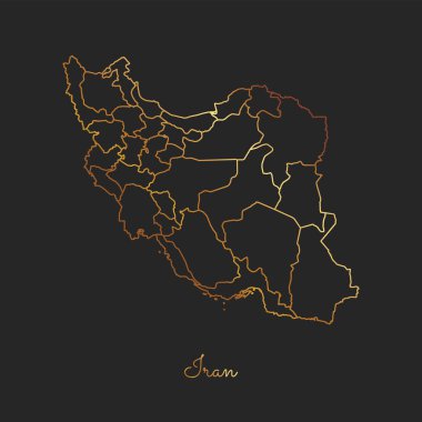 Iran bölgesi harita altın gradyan anahat Iran bölgeler vektör koyu arka plan detaylı haritada