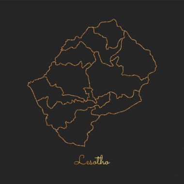 Lesotho bölgesi harita altın glitter anahat parlak yıldız koyu arka planda ayrıntılı göster