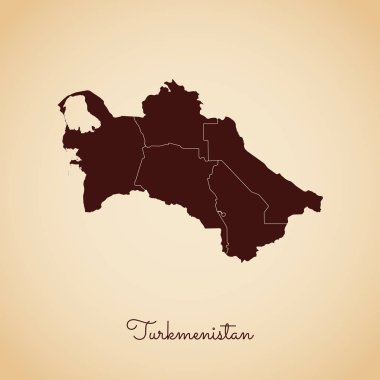 Türkmenistan bölgesi harita retro tarzı kahverengi anahat üzerinde eski kağıt arka plan Detaylı Haritası