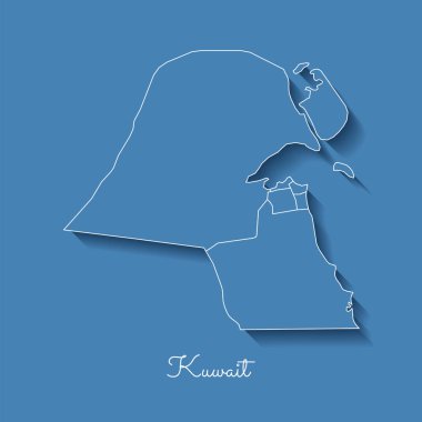 Kuveyt bölgesi harita mavi beyaz anahat ve gölge üzerinde mavi arka plan detaylı Kuveyt Haritası