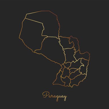 Paraguay bölgesi harita altın gradyan anahat koyu arka plan detaylı harita Paraguay bölgeler üzerinde