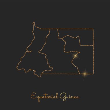 Ekvator Ginesi bölgesi harita altın glitter anahat koyu arka plan üzerinde parlak yıldız ile