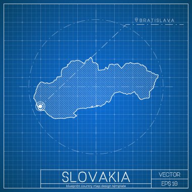 Slovakya blueprint Haritası şablonu başkenti Bratislava Slovak harita vektör planı üzerinde işaretlenmiş ile