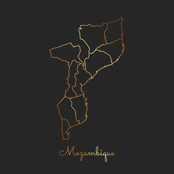 Karte der Region Mosambik mit goldenem Verlauf auf dunklem Hintergrund Detailkarte von Mosambik — Stockvektor