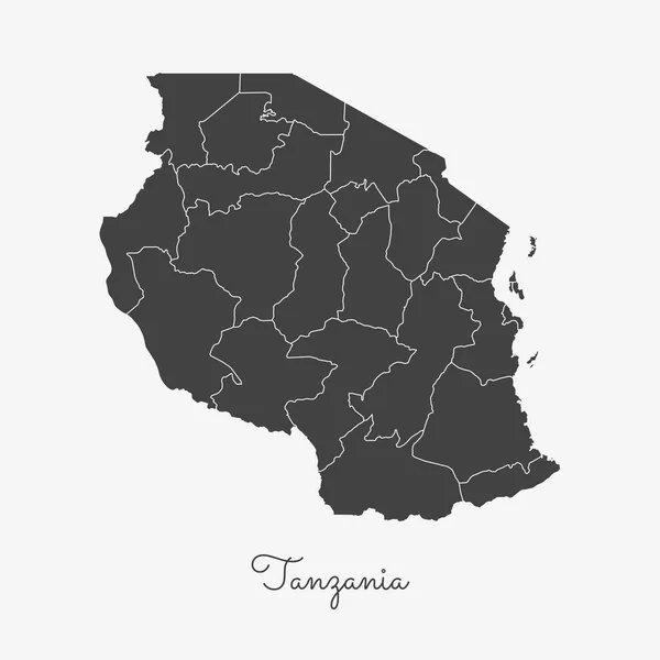 タンザニアの地域マップ タンザニア地域ベクトルのホワイト バック グラウンド詳細地図の外枠がグレー — ストックベクタ